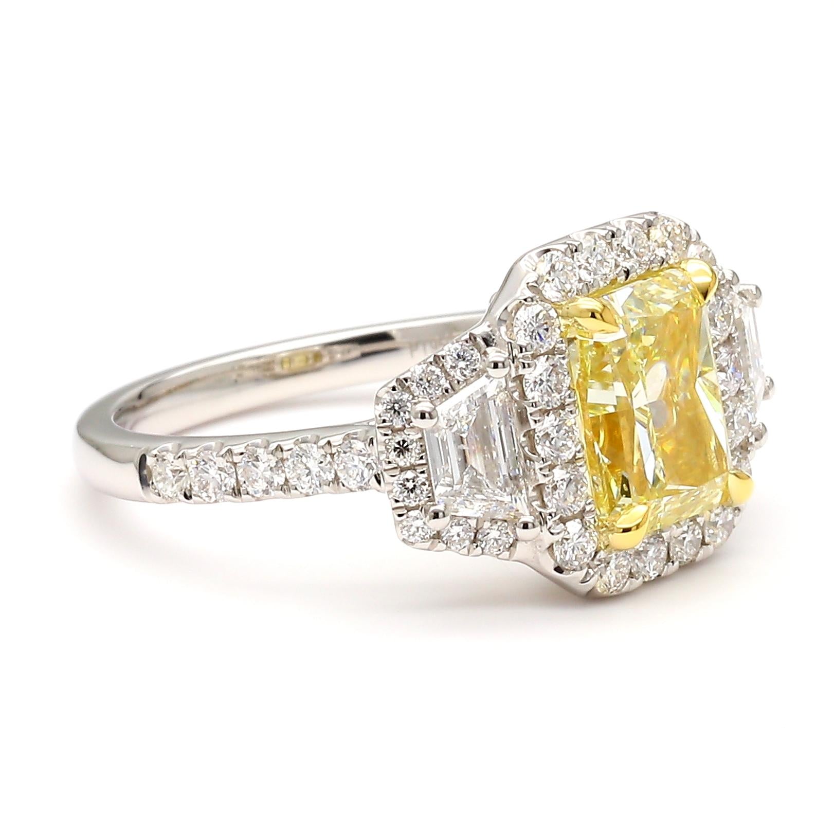 GIA Certified Natural Yellow Radiant Diamond 3.26 Carat TW Gold Cocktail Ring