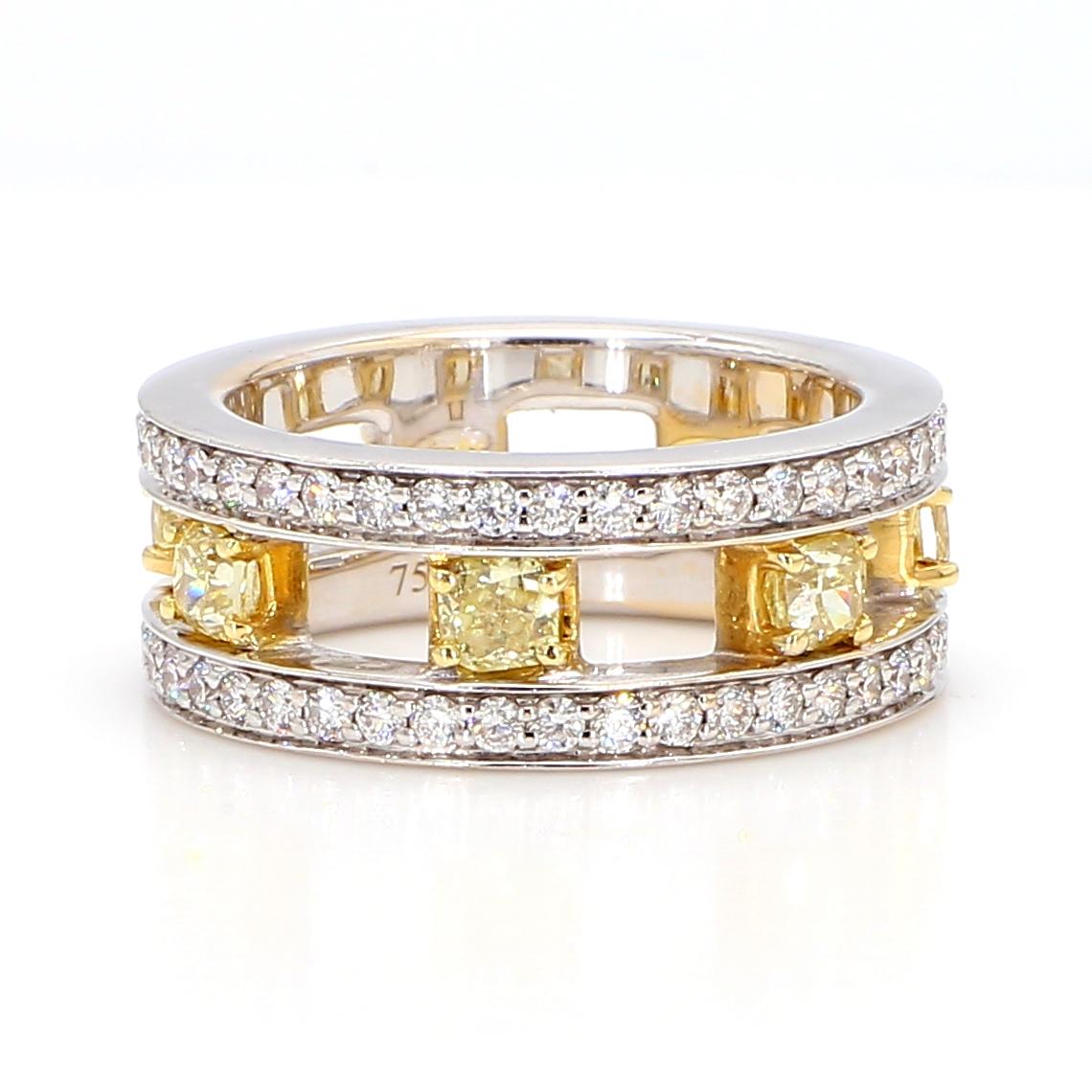 Natural Yellow Radiant Diamond 1.71 Carat TW Gold Wedding Band