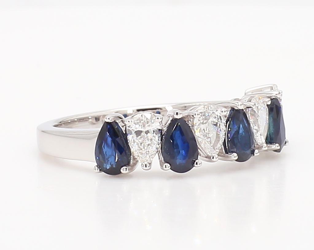 Natural Blue Pear Sapphire and White Diamond 2.14 Carat TW Gold Cocktail Band