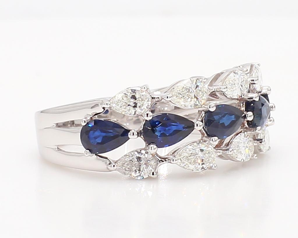 Natural Blue Pear Sapphire and White Diamond 2.38 Carat TW Gold Cocktail Band