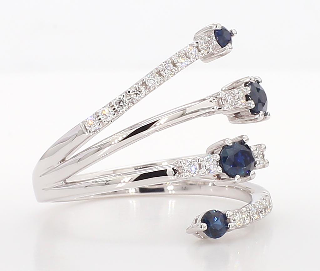 Natural Blue Oval Sapphire and White Diamond 0.90 Carat TW Gold Cocktail Ring