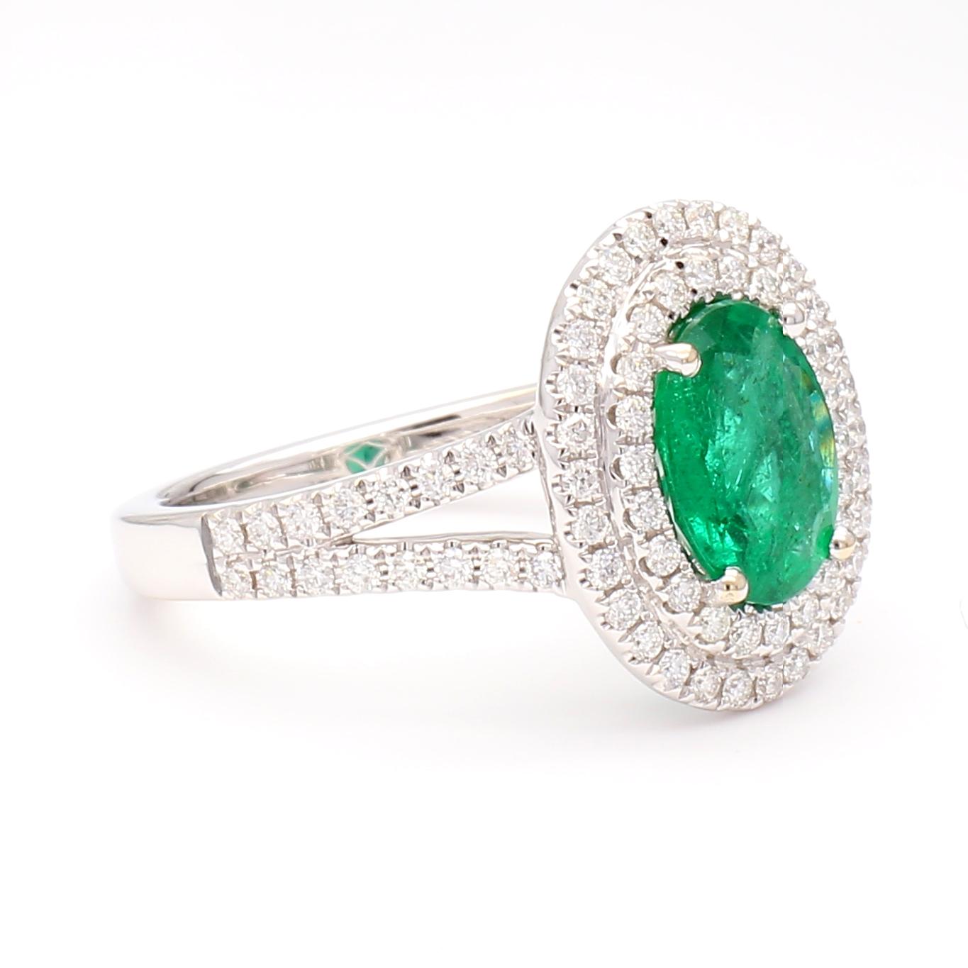 Natural Oval Emerald and White Diamond 2.18 Carat TW Gold Cocktail Ring