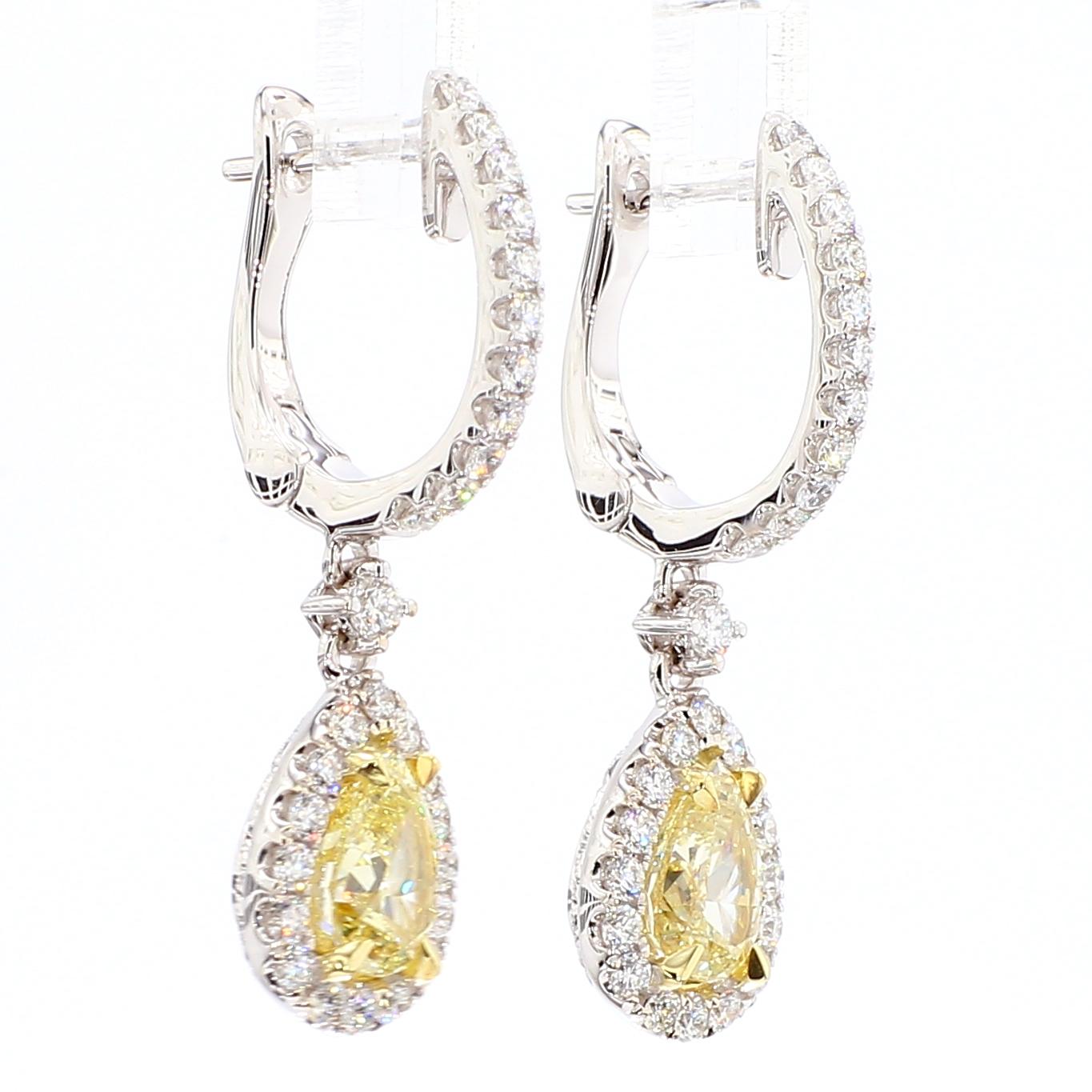 GIA Certified Natural Yellow Pear Diamond 2.88 Carat TW Gold Drop Earrings