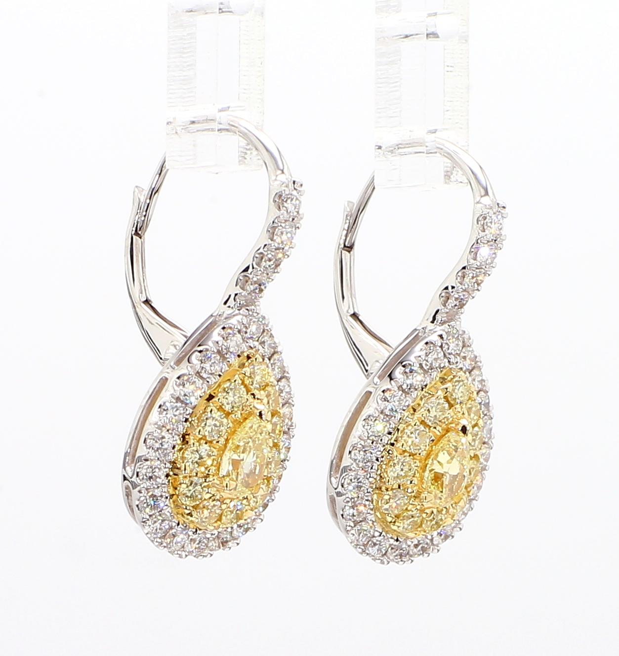 Natural Yellow Pear Diamond 1.53 Carat Tw Gold Drop Earrings