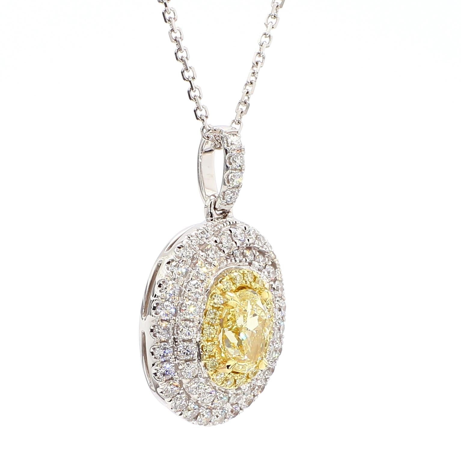 Natural Yellow Oval Diamond 1.57 Carat TW Gold Drop Pendant