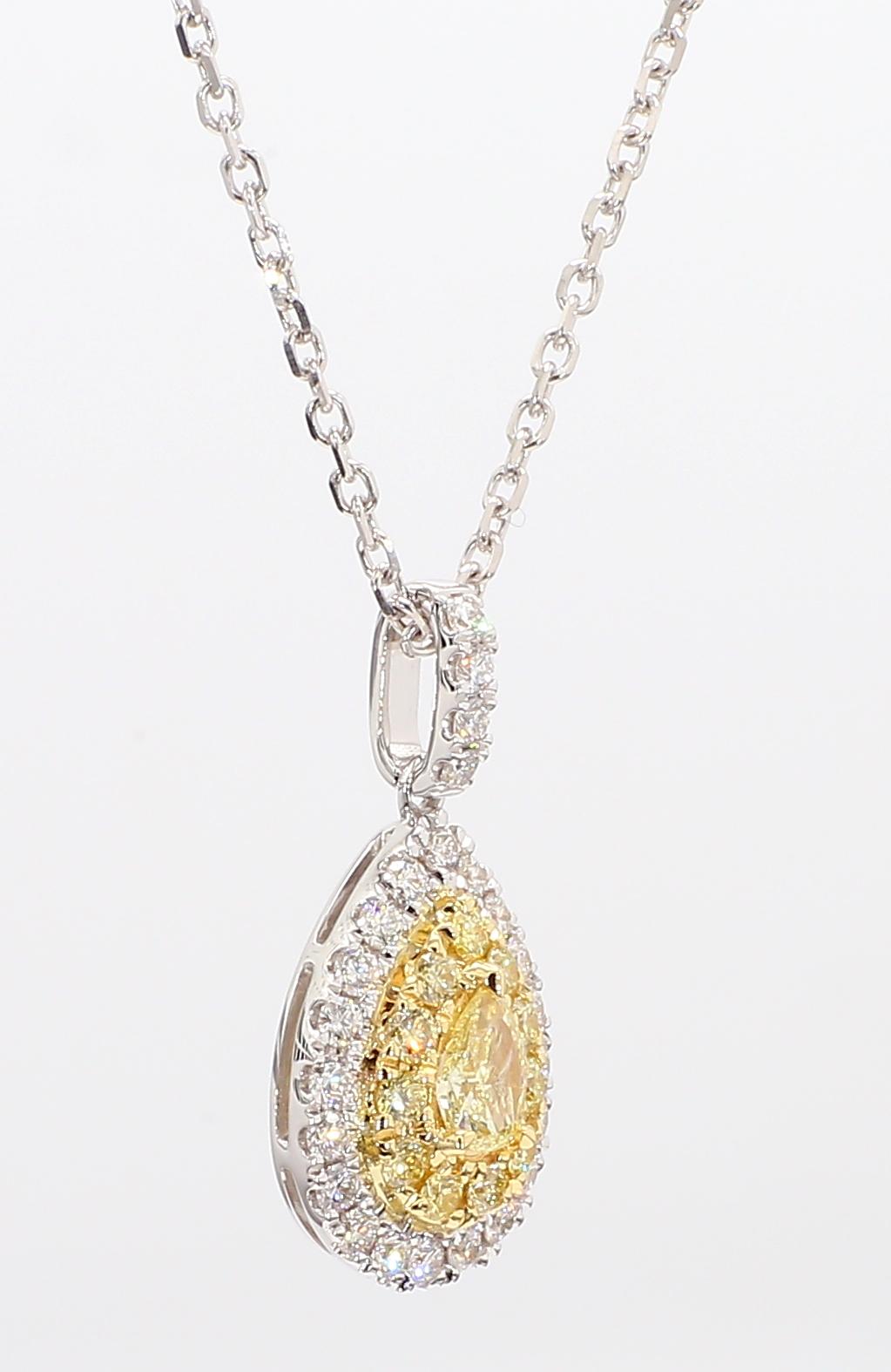 Natural Yellow Pear and White Diamond .77 Carat TW Gold Drop Pendant