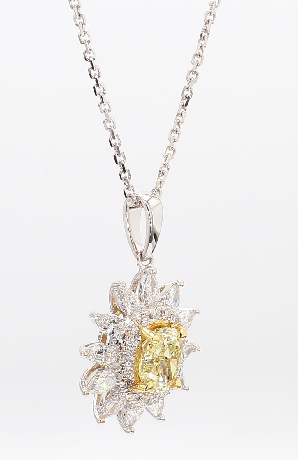 Natural Yellow Oval and White Diamond 1.46 Carat TW Gold Drop Pendant