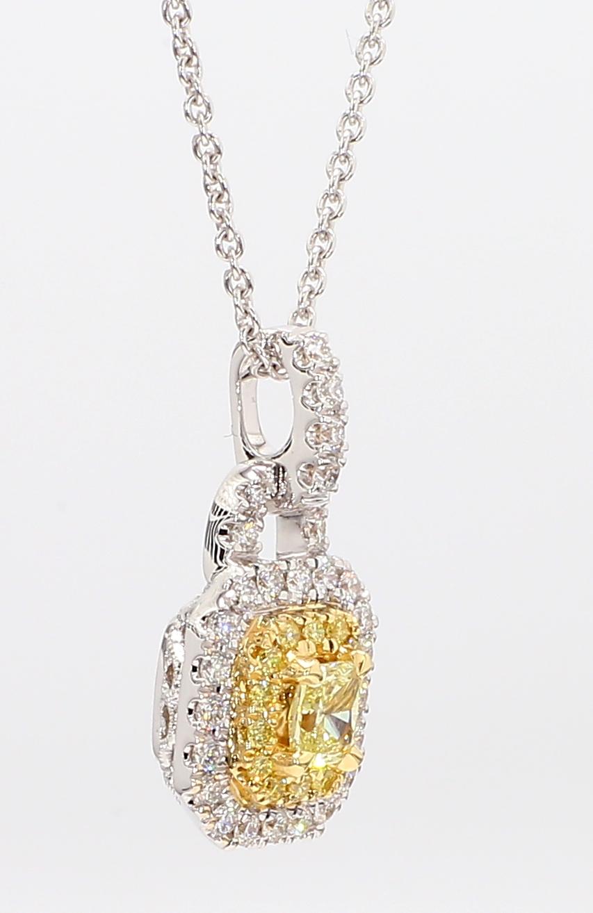 Natural Yellow Radiant and White Diamond .58 Carat TW Gold Drop Pendant