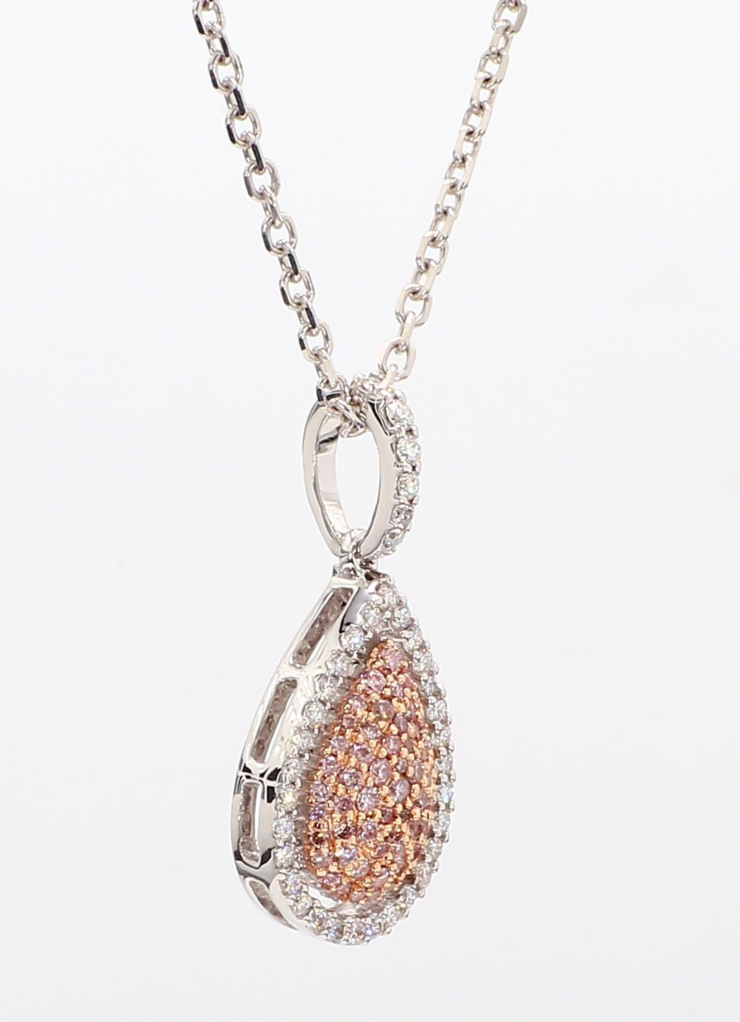 Natural Pink Round Diamond .38 Carat TW Rose Gold Drop Pendant