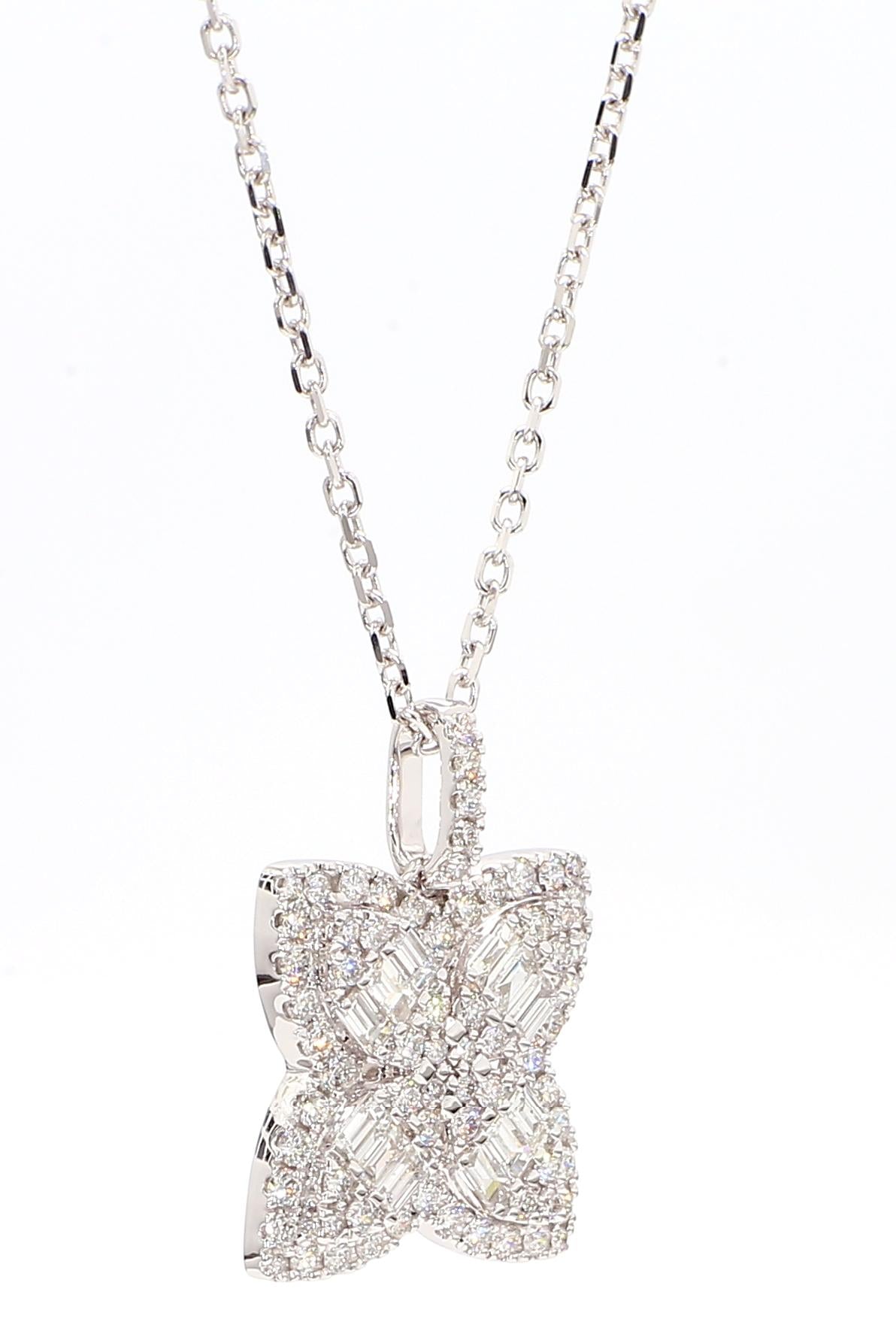 Natural White Baguette Diamond .91 Carat TW White Gold Drop Pendant
