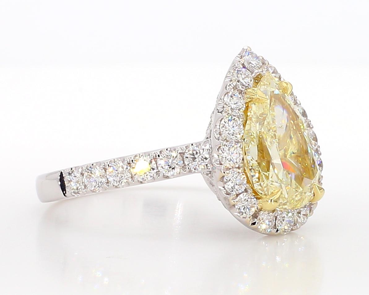 GIA Certified Natural Yellow Pear Diamond 3.41 Carat TW Gold Cocktail Ring