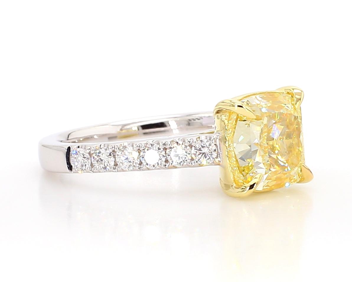 GIA Certified Natural Yellow Cushion Diamond 4.55 Carat TW Gold Cocktail Ring