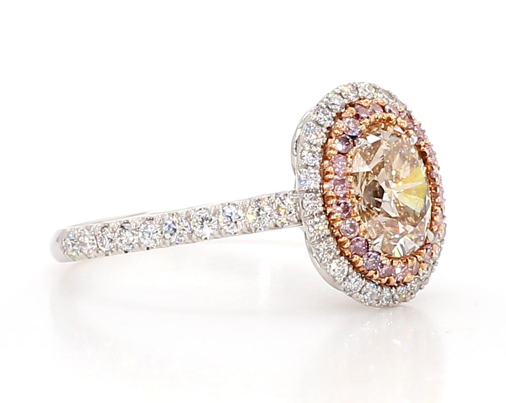 GIA Certified Natural Pink Oval Diamond 1.66 Carat TW Gold Cocktail Ring