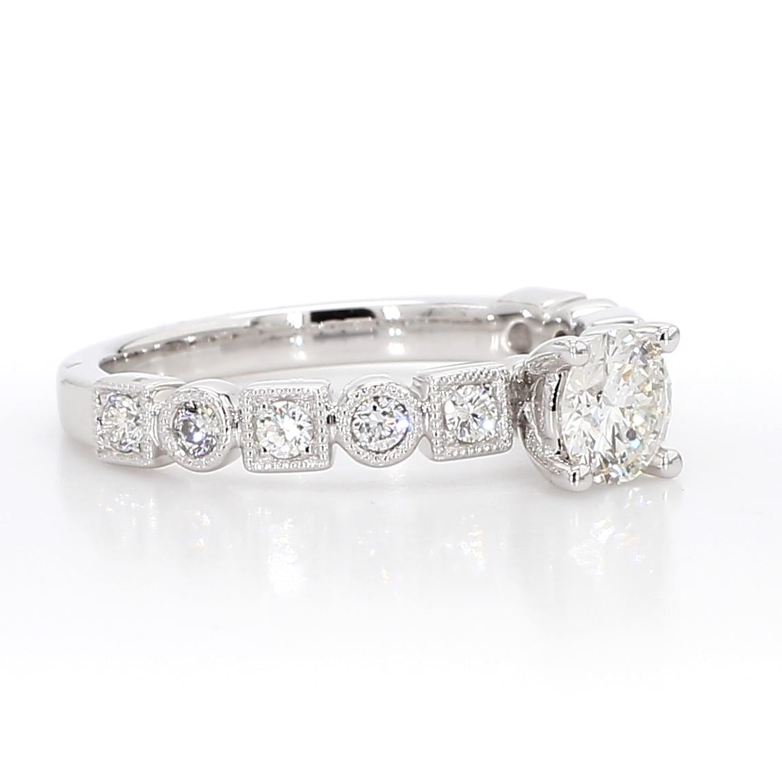 Natural White Round Diamond .83 Carat TW White Gold Cocktail Ring