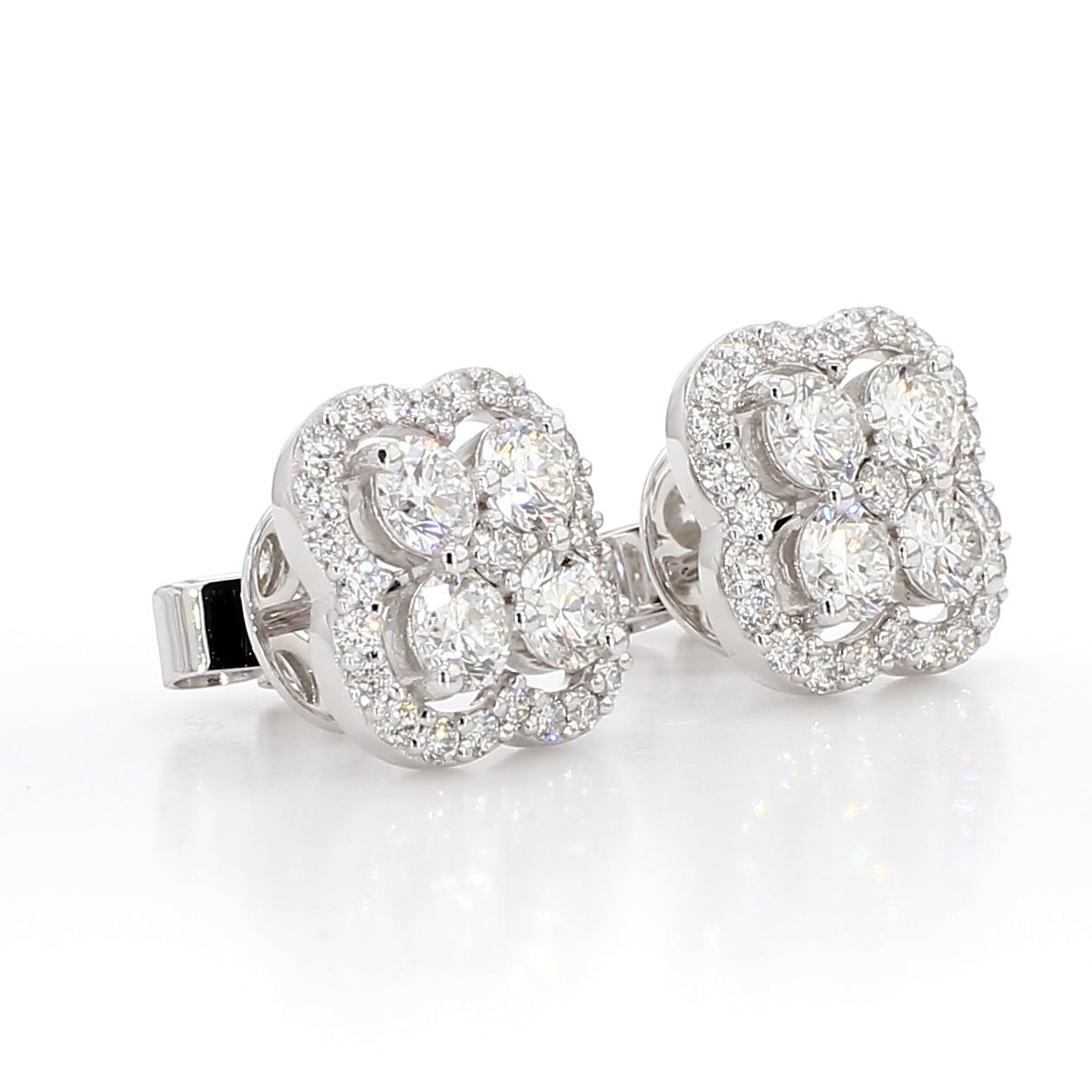 Natural White Round Diamond 1.57 Carat TW White Gold Stud Earrings