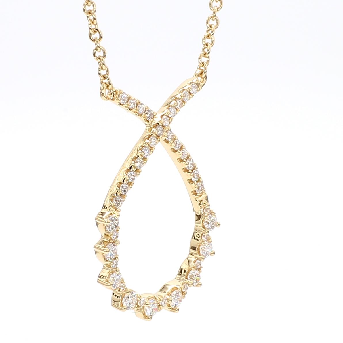 Natural White Round Diamond 0.26 Carat TW Yellow Gold Drop Necklace