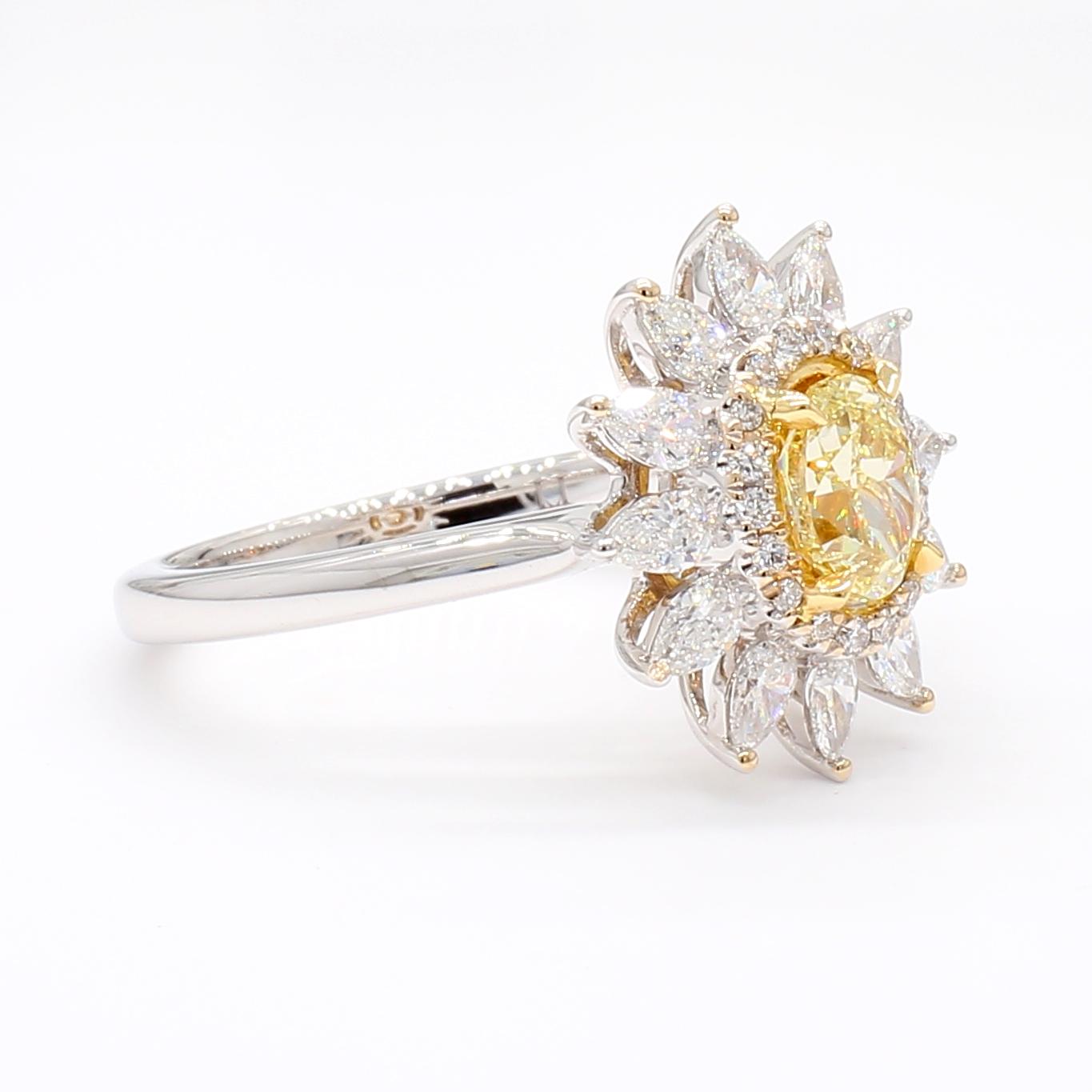 Natural Yellow Oval and White Diamond 1.41 Carat TW Gold Cocktail Ring