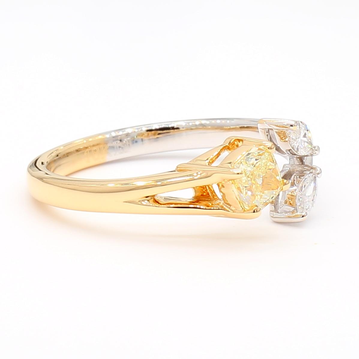 Natural Yellow Cushion and White Diamond 0.70 Carat TW Gold Cocktail Ring