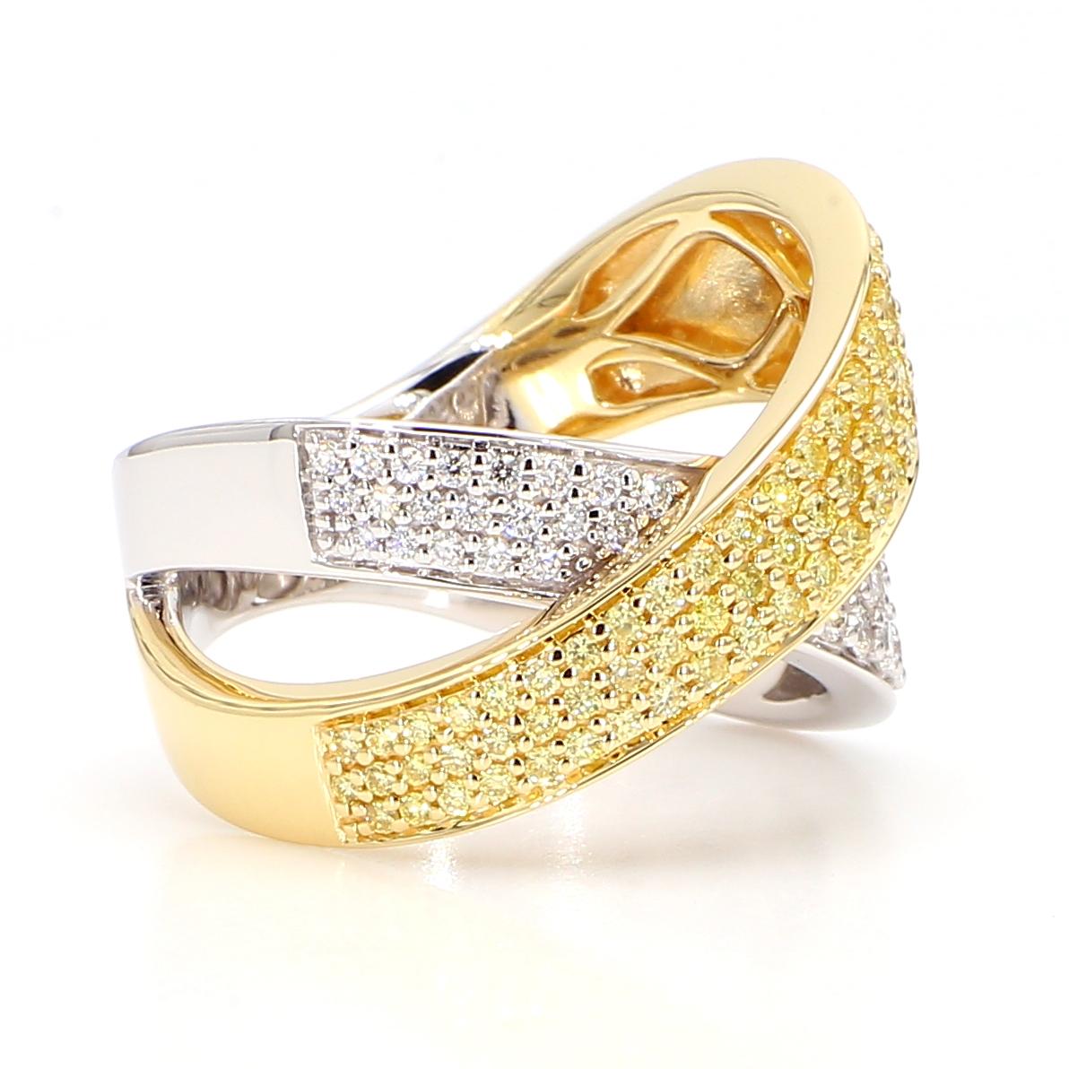 Natural Yellow Round Diamond 1.04 Carat TW Gold Cocktail Ring