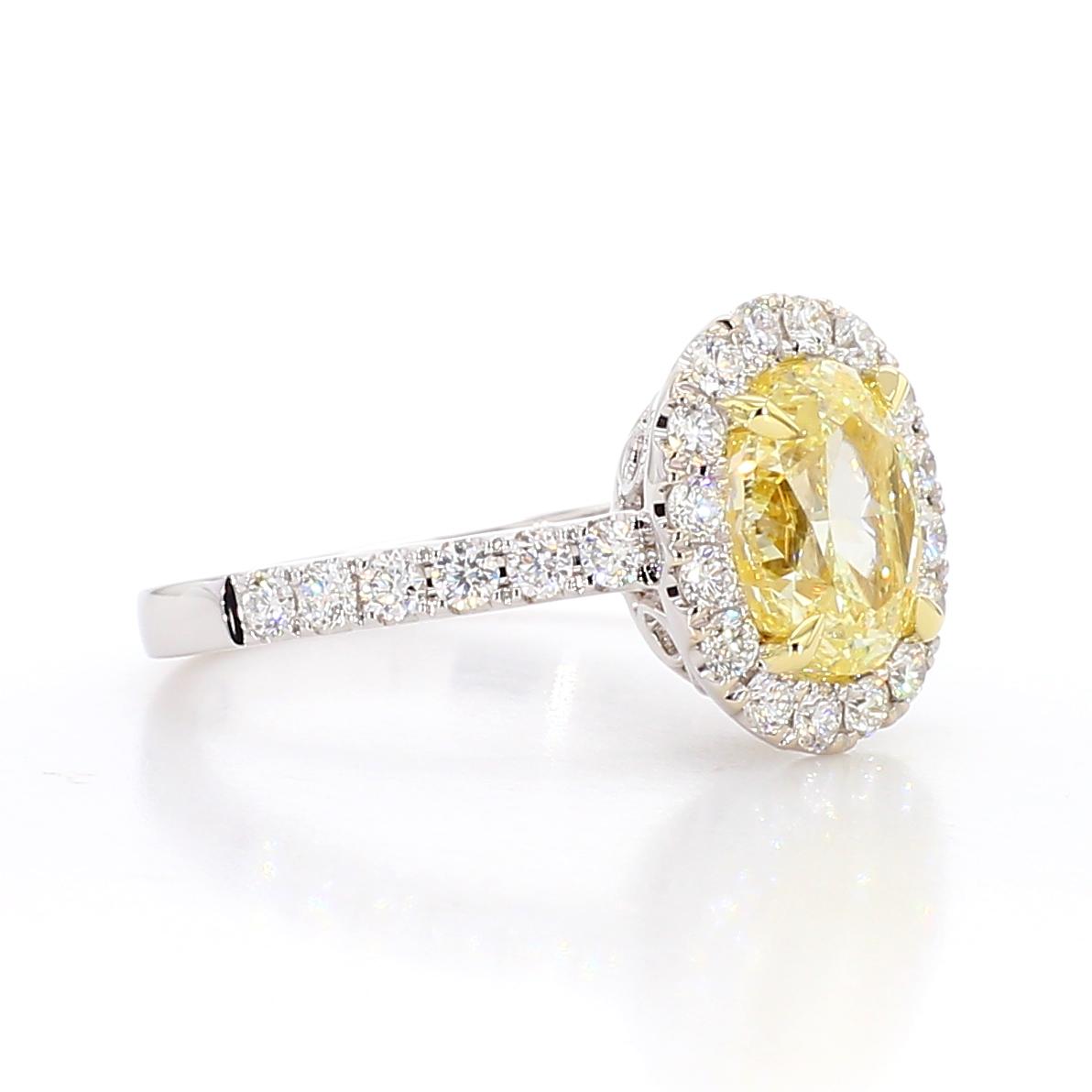 GIA Certified Natural Yellow Oval Diamond 2.66 Carat TW Gold Cocktail Ring