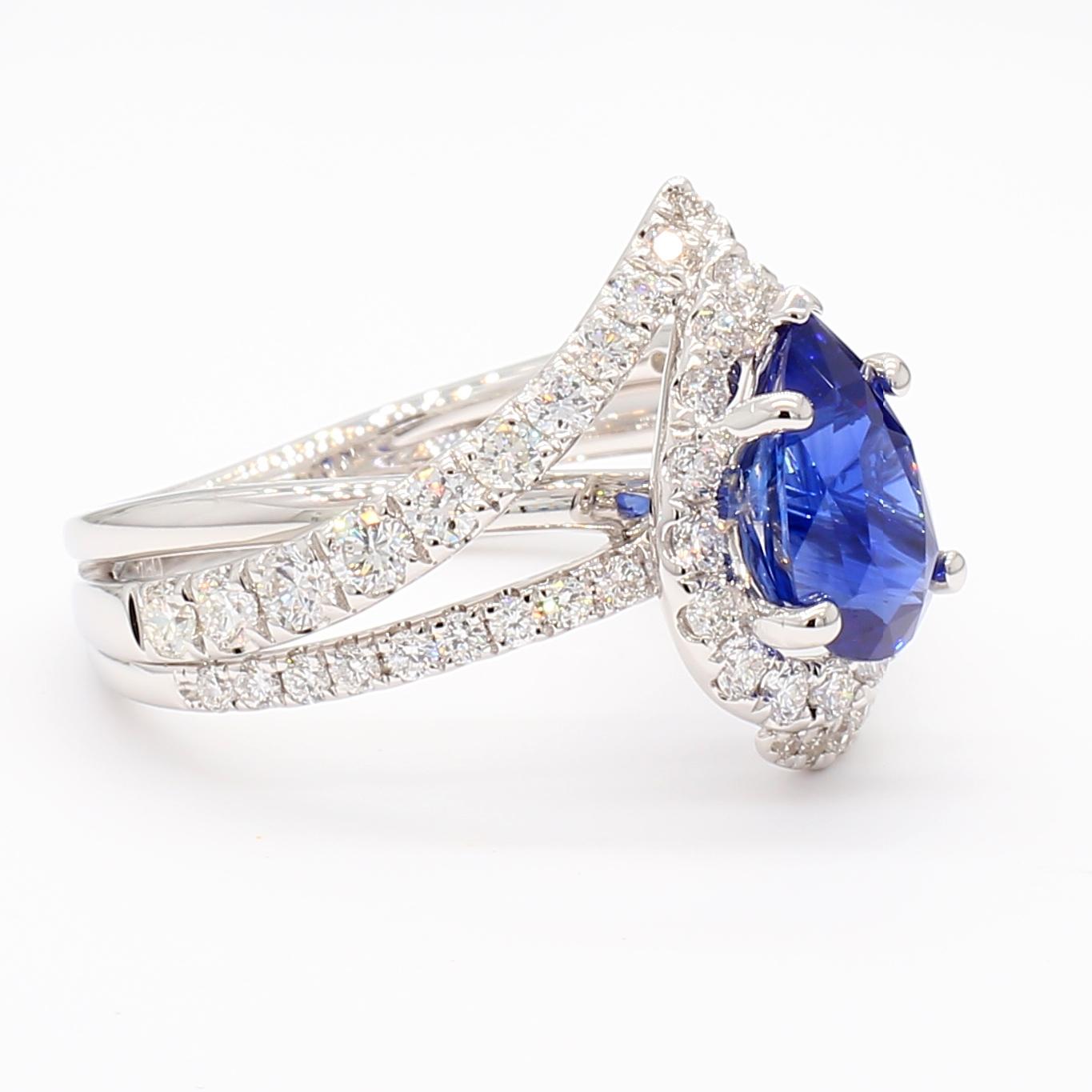 Natural Blue Pear Sapphire and White Diamond 2.76 Carat TW Gold Cocktail Ring