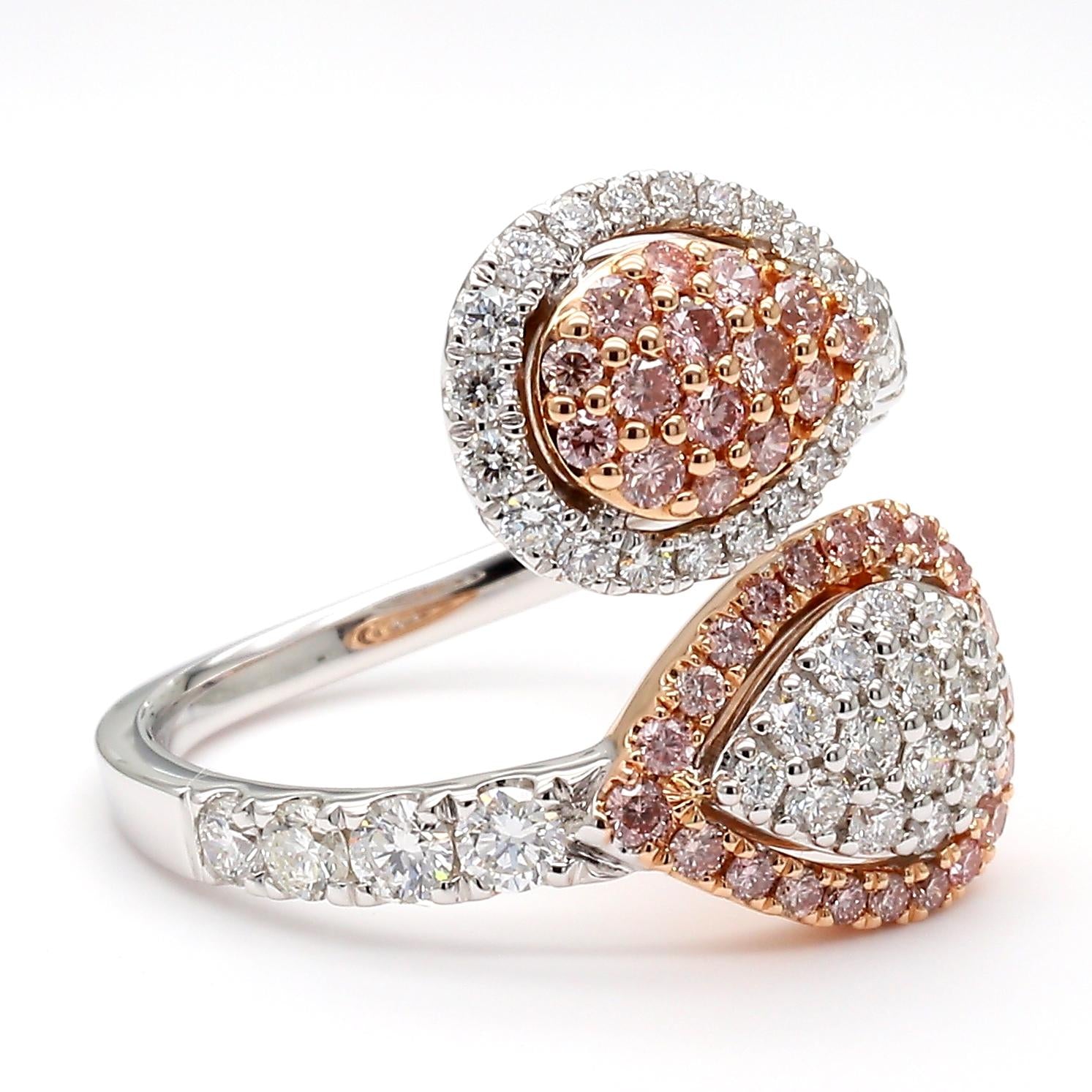 Natural Pink Round Diamond 1.15 Carat TW Rose Gold Cocktail Ring