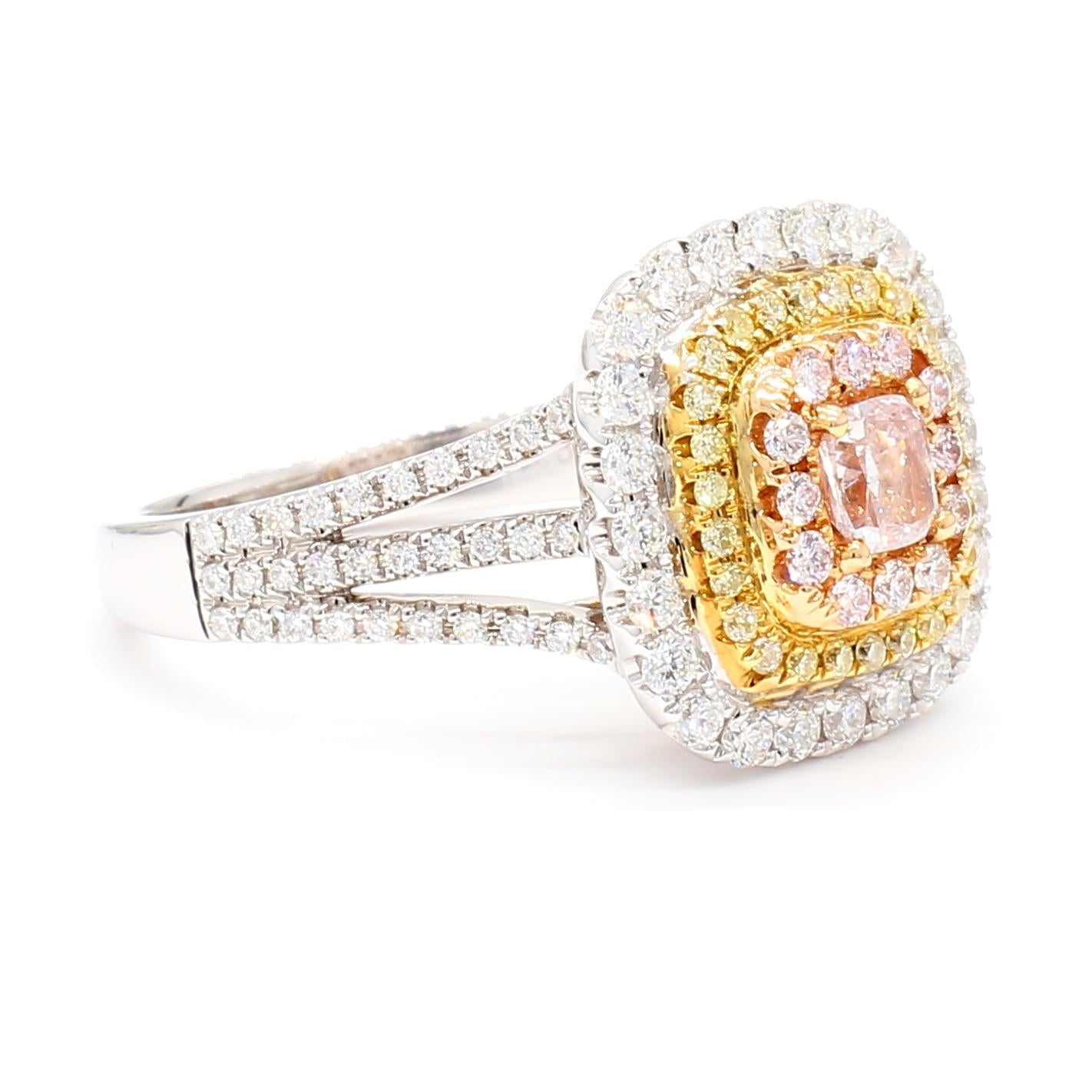 GIA Certified Natural Pink Cushion Diamond 1.29 Carat TW Gold Cocktail Ring