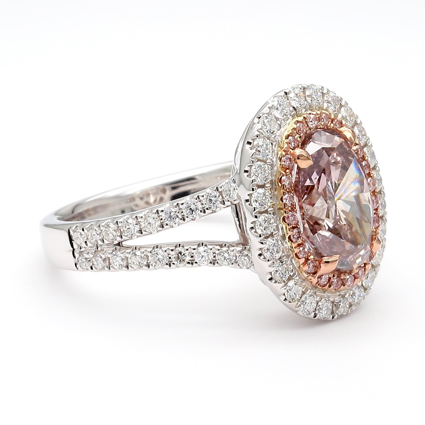 GIA Certified Natural Pink Oval Diamond 2.87 Carat TW Gold Cocktail Ring