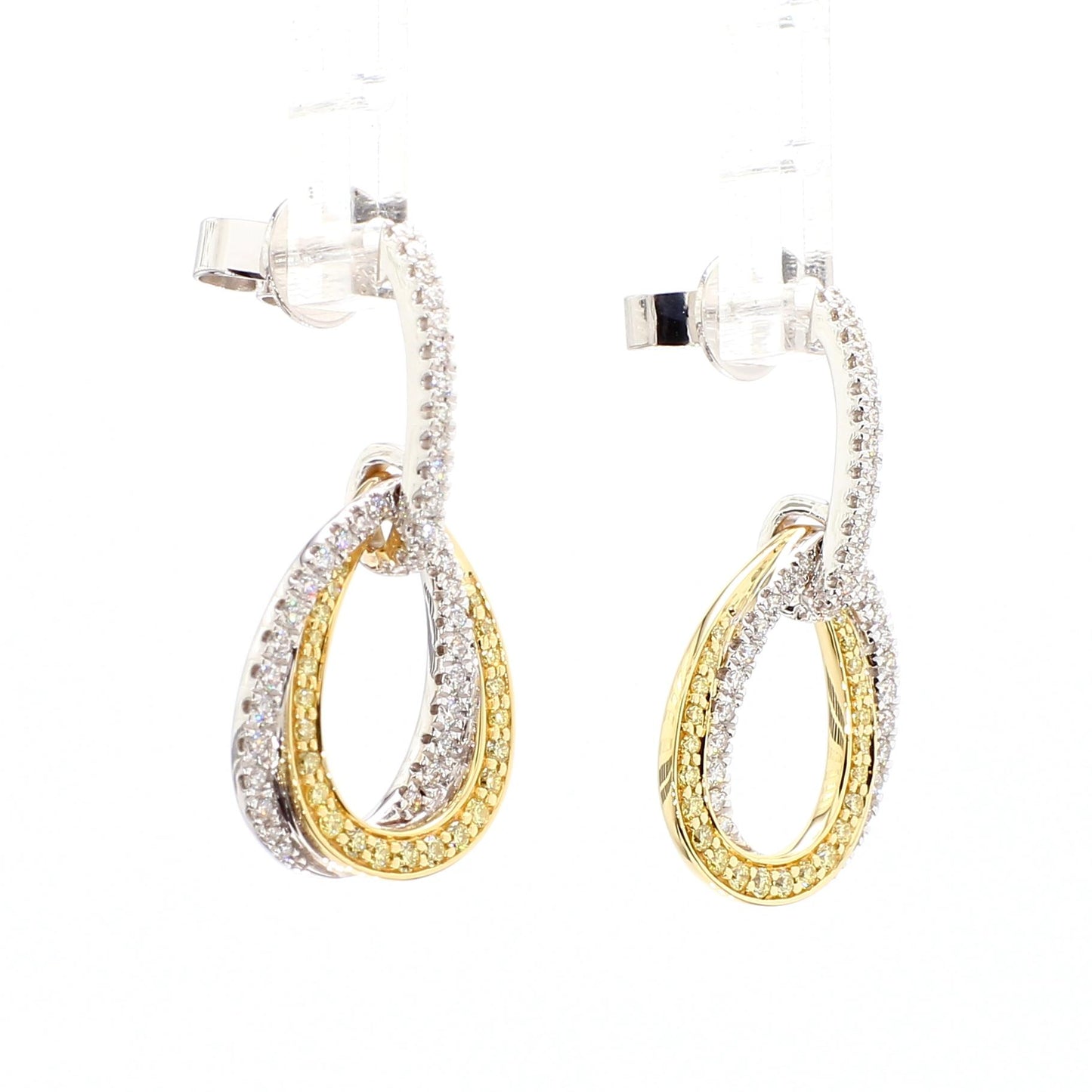 Natural Yellow Round and White Diamond 0.79 Carat TW Gold Drop Earrings