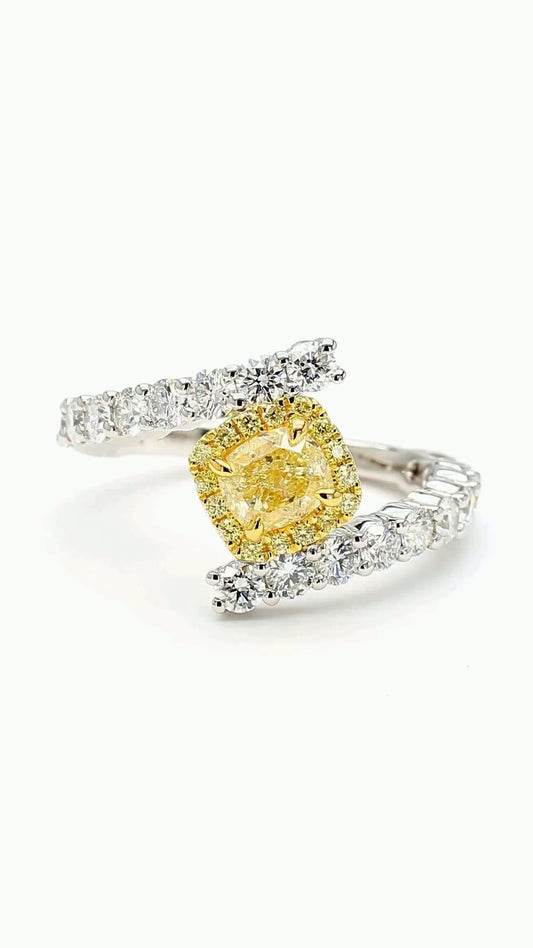 GIA Certified Natural Yellow Cushion Diamond 2.17 Carat TW Gold Cocktail Ring