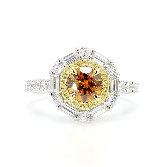 GIA Certified Fancy Deep Brownish Orange Round Diamond 2.01 Carat TW Gold Ring