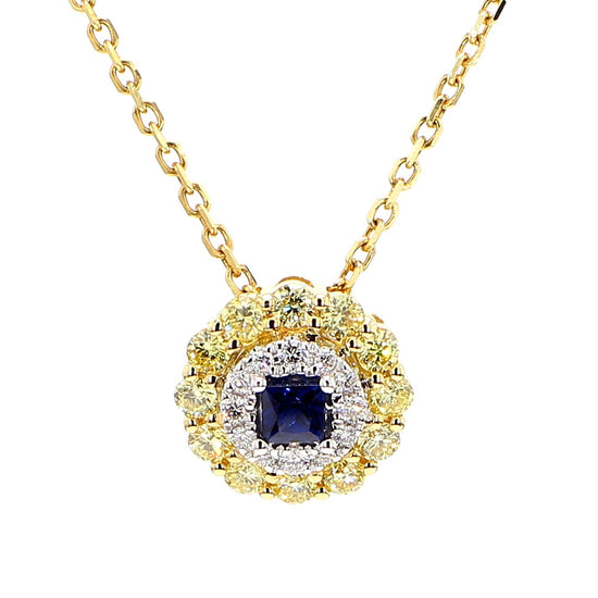 Natural Blue Princess Sapphire and Diamond 0.70 Carat TW Drop Pendant