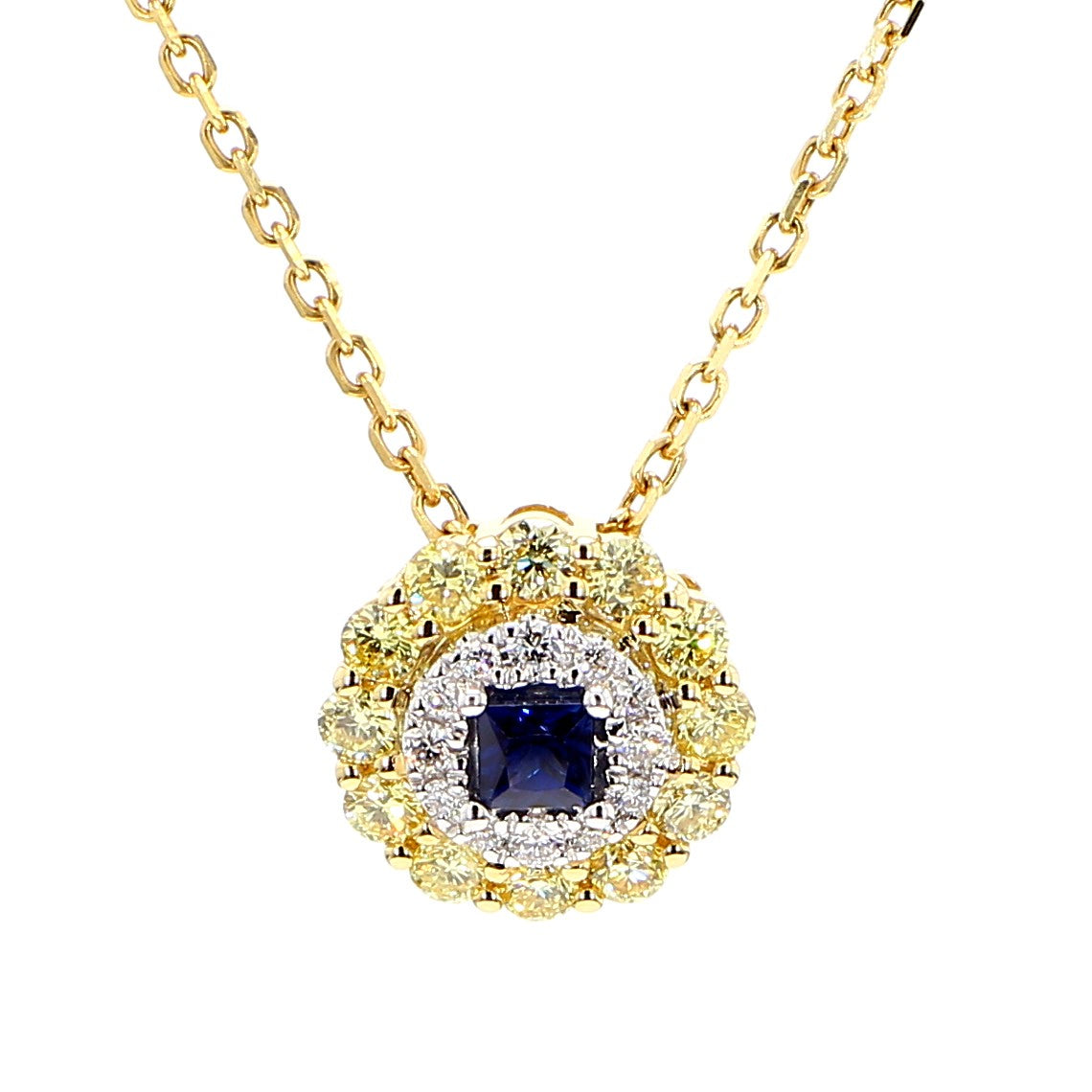 Natural Blue Princess Sapphire and Diamond 0.70 Carat TW Drop Pendant
