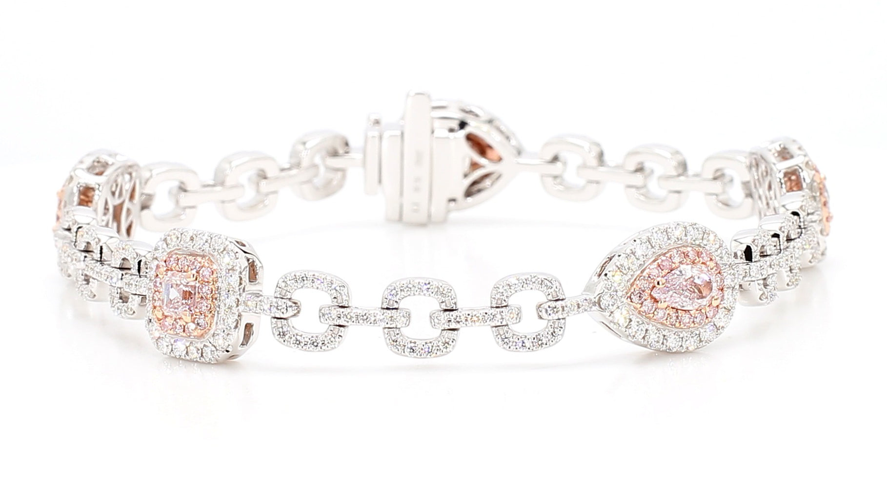 GIA Certified Fancy Pink Diamond 4.13 Carat TW Gold Tennis Bracelet