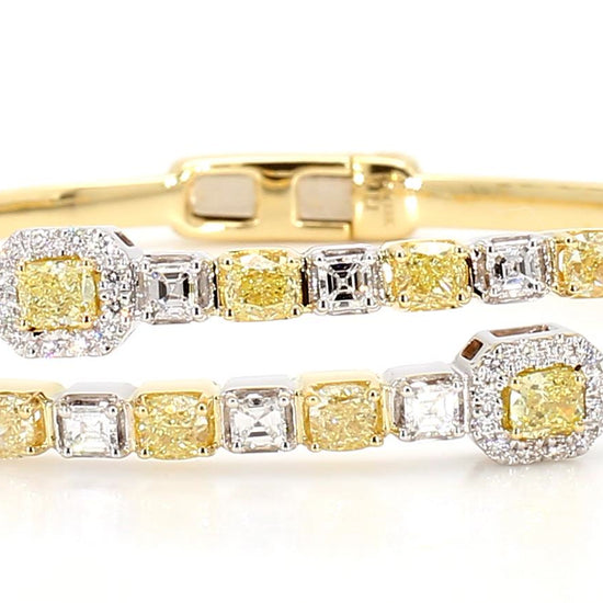 Natural Yellow Cushion Diamond 3.52 Carat TW Gold Cuff Bracelet