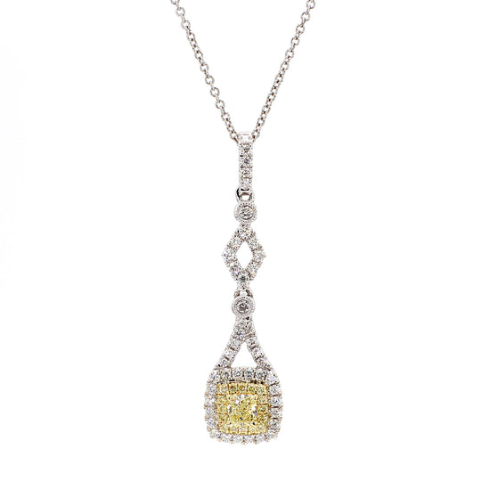 Natural Yellow Radiant and White Diamond .54 Carat TW Gold Drop Pendant
