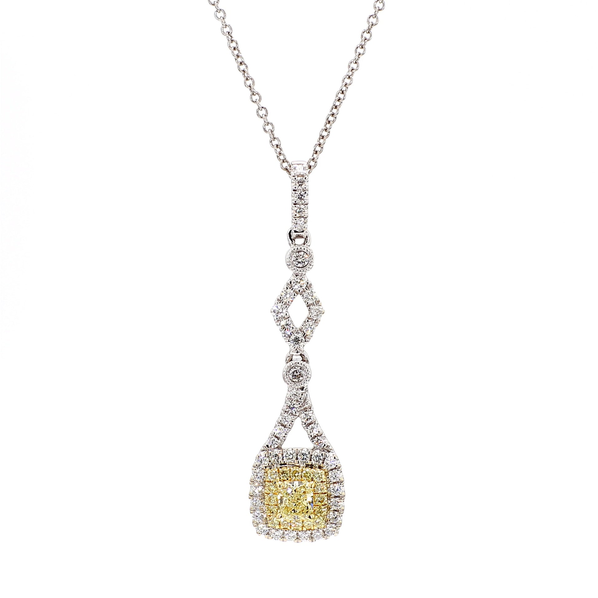 Natural Yellow Radiant and White Diamond .54 Carat TW Gold Drop Pendant