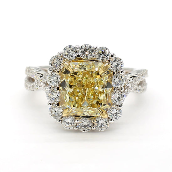 GIA Certified Natural Yellow Radiant Diamond 5.26 Carat TW Gold Cocktail Ring