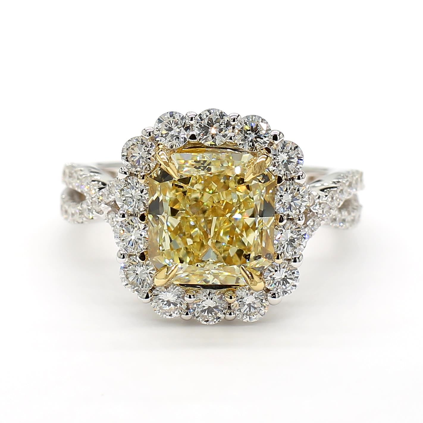 GIA Certified Natural Yellow Radiant Diamond 5.26 Carat TW Gold Cocktail Ring