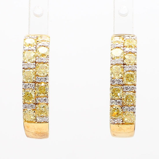 Natural Yellow Radiant Diamond 1.66 Carat TW Gold Hoop Earrings