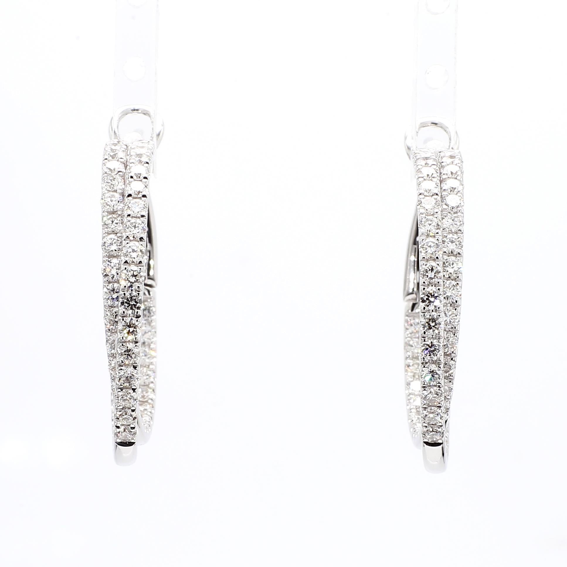 Natural White Round Diamond 2.61 Carat TW White Gold Hoop Earrings