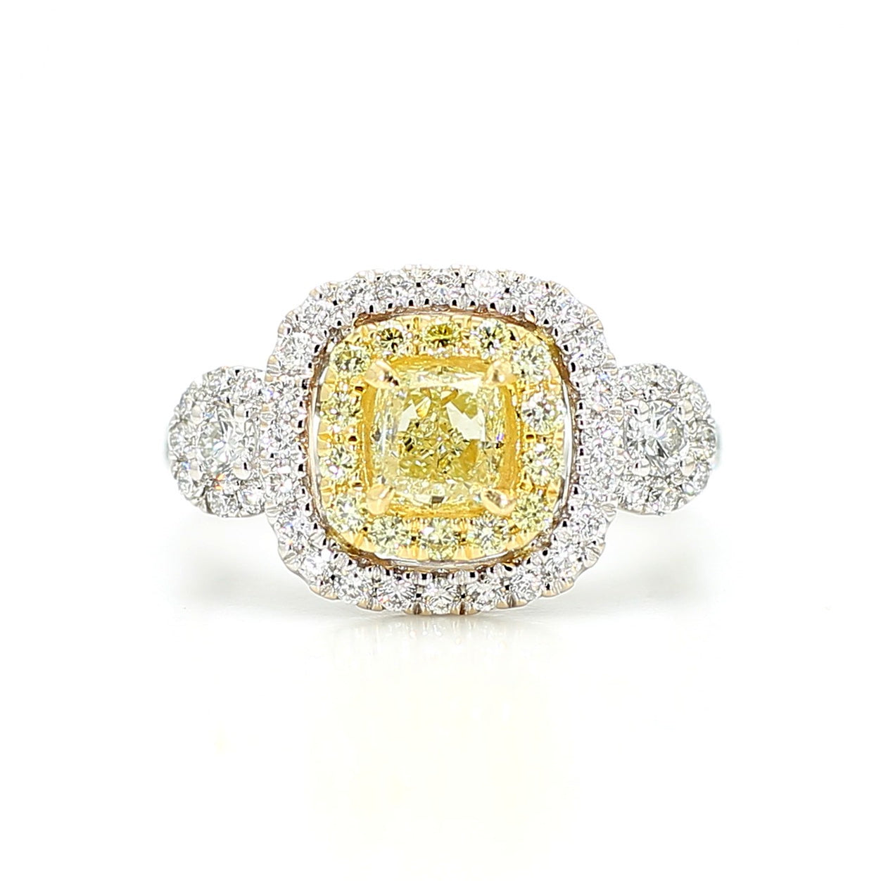 Natural Yellow Cushion Diamond 1.45 Carat TW Gold Cocktail Ring