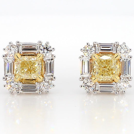 Natural Yellow Cushion Diamond 1.64 Carat TW Gold Stud Earrings