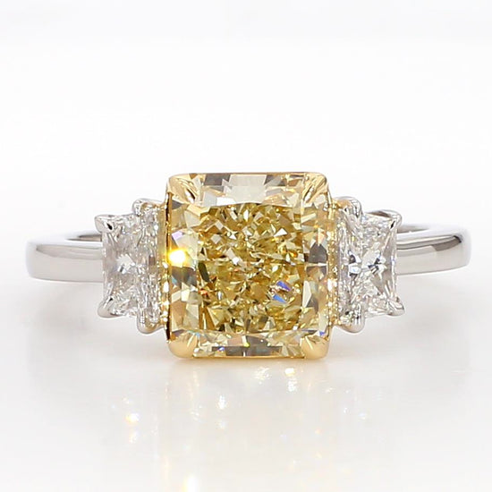 GIA Certified Natural Yellow Radiant Diamond 3.08 Carat TW Plat Cocktail Ring