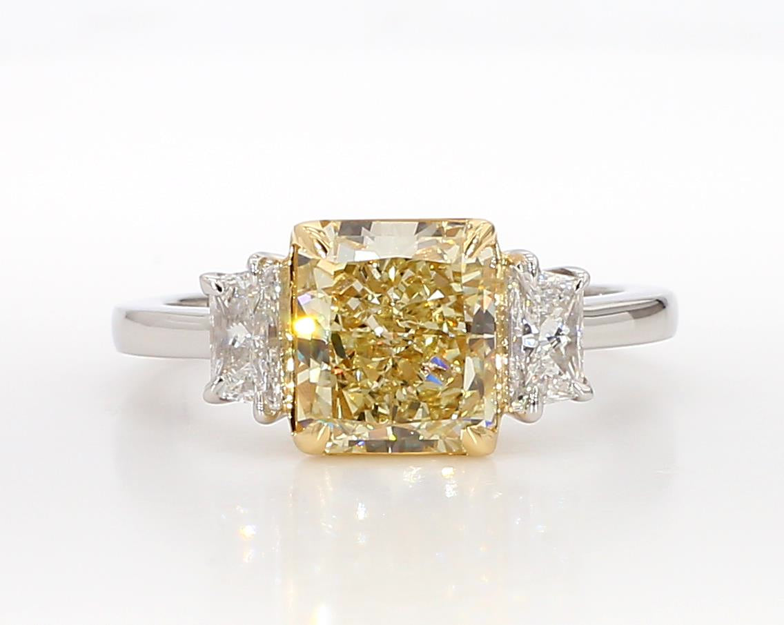 GIA Certified Natural Yellow Radiant Diamond 3.08 Carat TW Plat Cocktail Ring