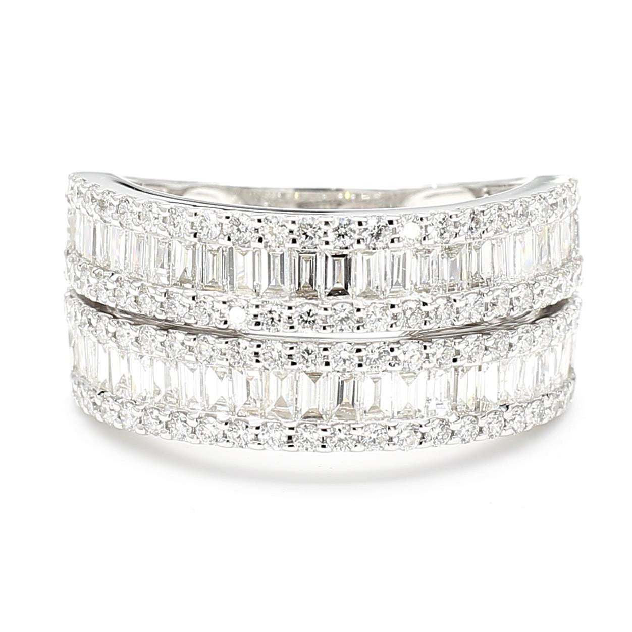 Natural White Baguette Diamond 1.56 Carat TW White Gold Cocktail Ring