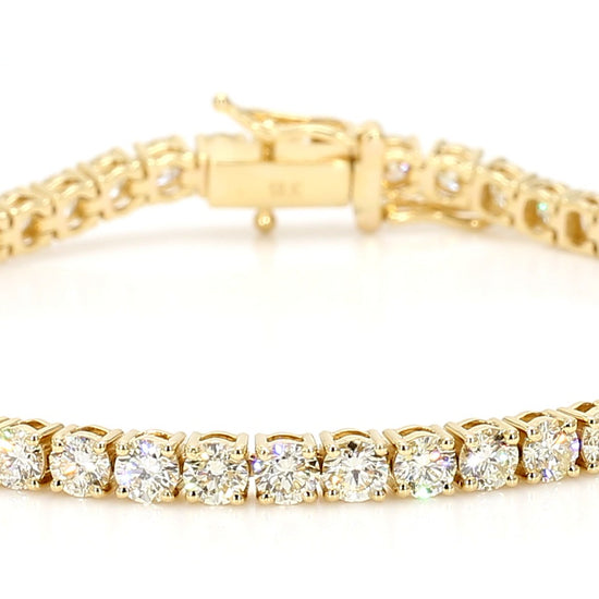Natural White Round Diamond 7.50 Carat TW Yellow Gold Tennis Bracelet