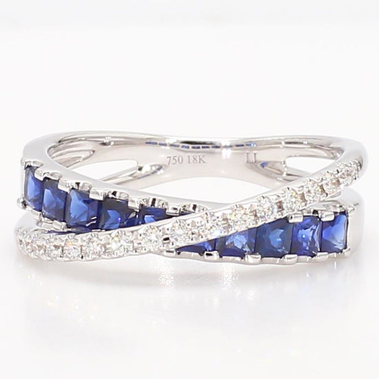 Natural Blue Princess Sapphire and Diamond 1.04 Carat TW Gold Cocktail Band