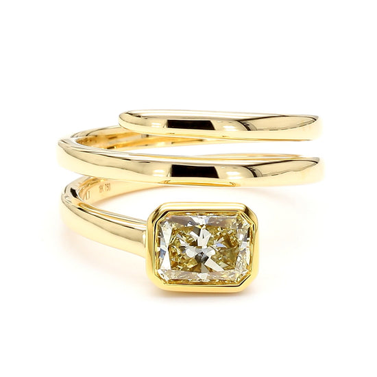 GIA Certified Natural Yellow Radiant Diamond 1.04 Carat TW Gold Cocktail Ring