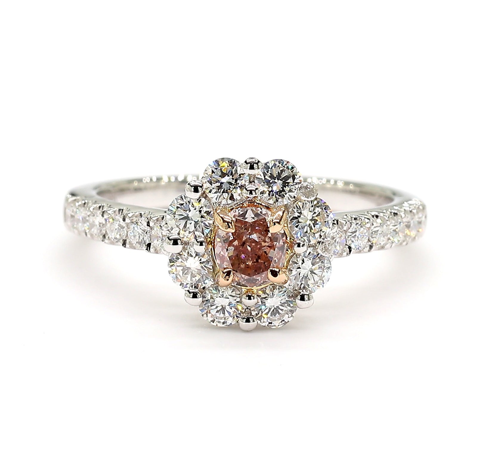 GIA Certified Fancy Purplish Pink Cushion Diamond 1.07 Carat TW Cocktail Ring